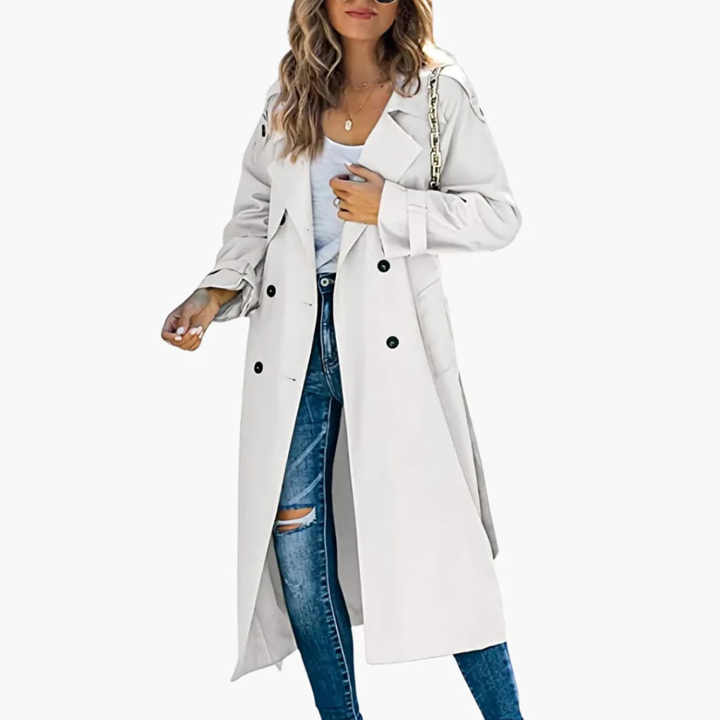 Women’s Button Placket Trench Coat with Adjustable Cuffs
