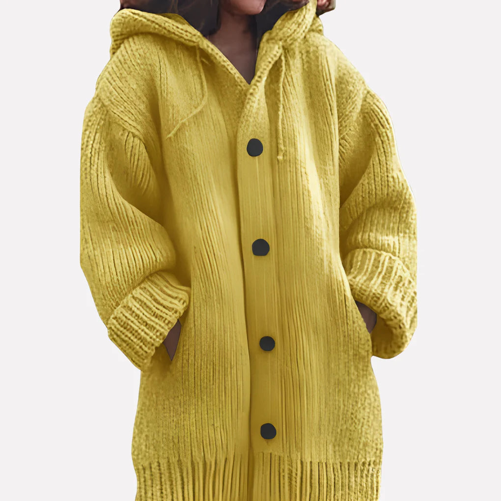 Women’s Long Hooded Open Cardigan – Extended Knit Layer